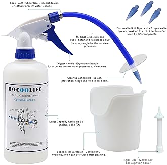 BOCOOLIFE Ear Wax Removal,Earwax Cleaner System, Ear Wax Irrigate Bottle Kit with 3 Tips,Ear Basin