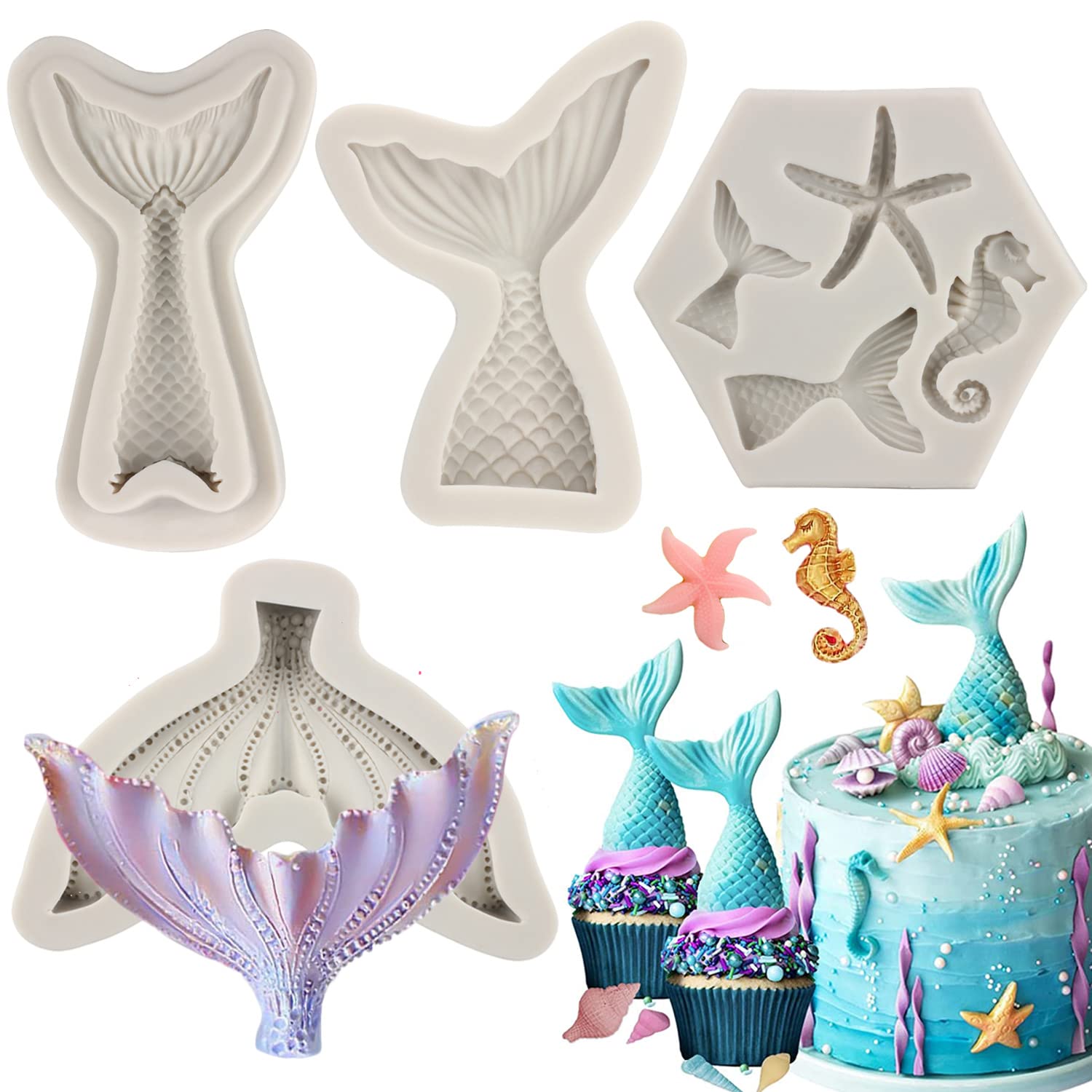 FunshowcaseQQW Queue sirène Candy Moule en silicone pour pâte à sucre Fondant décoration gâteau Cupcake bijoux polymère argile fabrication savons résine