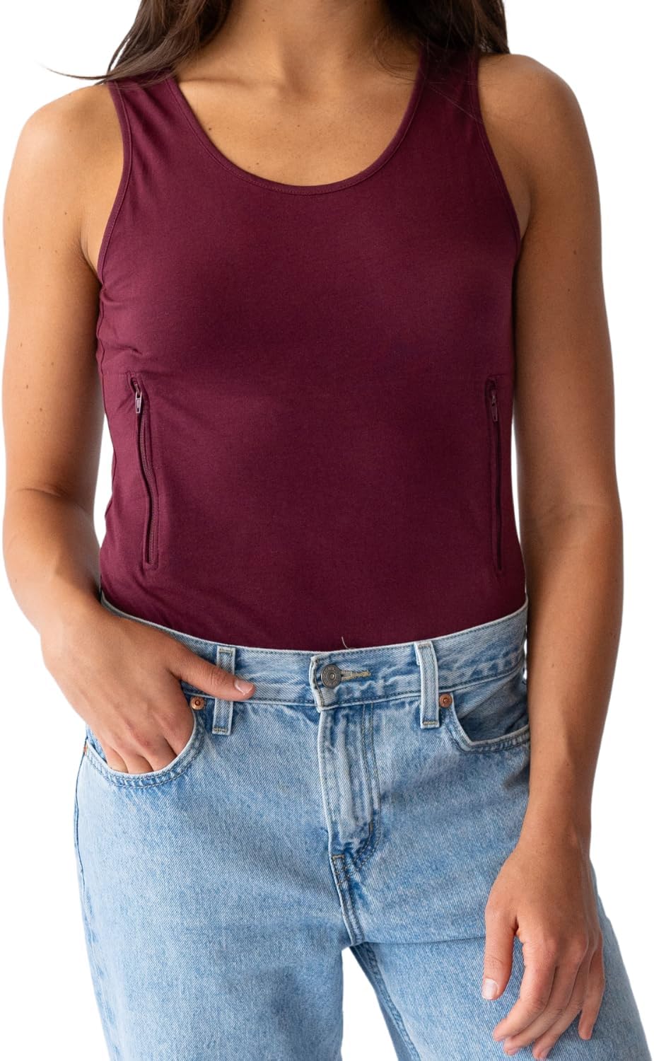 Clever Travel Companion Womens Tank Top with 1 Hidden Zipper Pocket, 100% Pickpocket Proof Holiday Tour Sleeveless Tee Shirt
