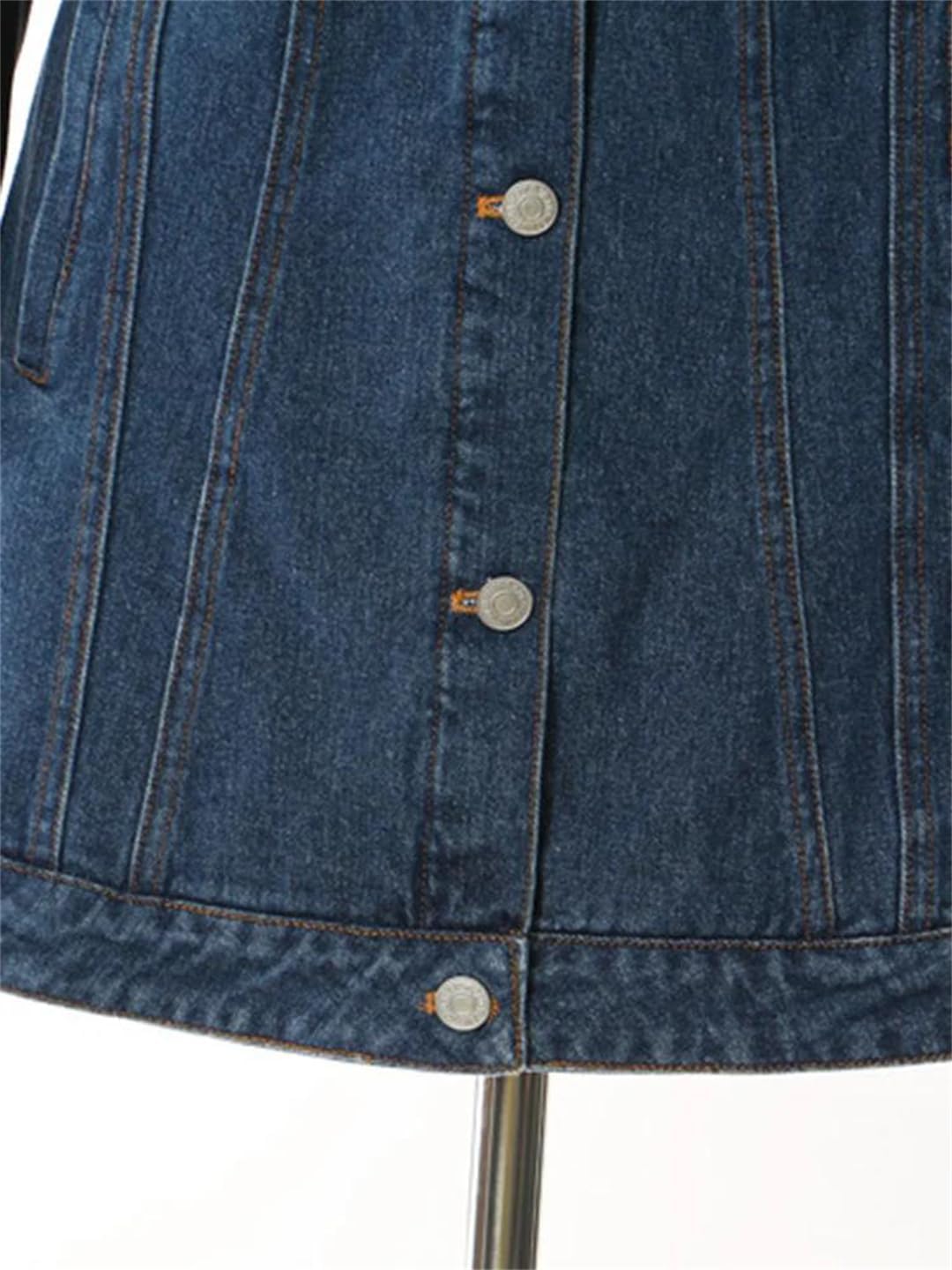 Women Denim Splicing Long Blazer Jacket Lapel Long Sleeve Loose Coat Spring Fall