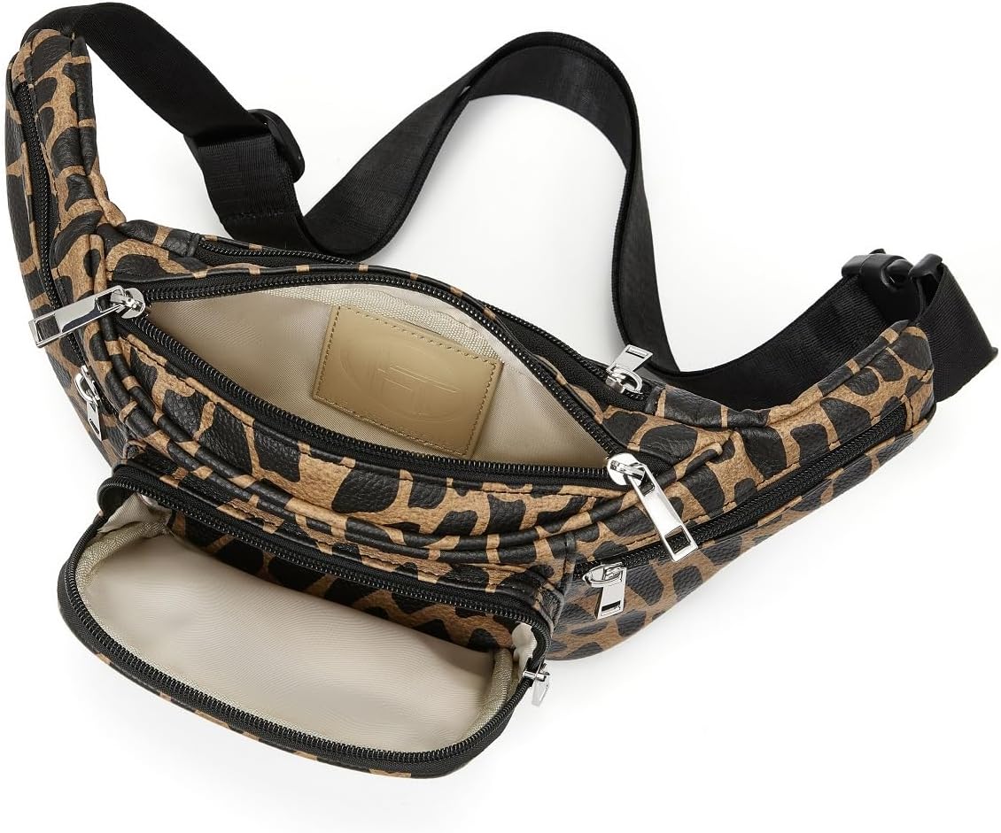 Fashion Signature Series Faux Leather 6 Pockets Fanny Pack Waist Pack -Leopard
