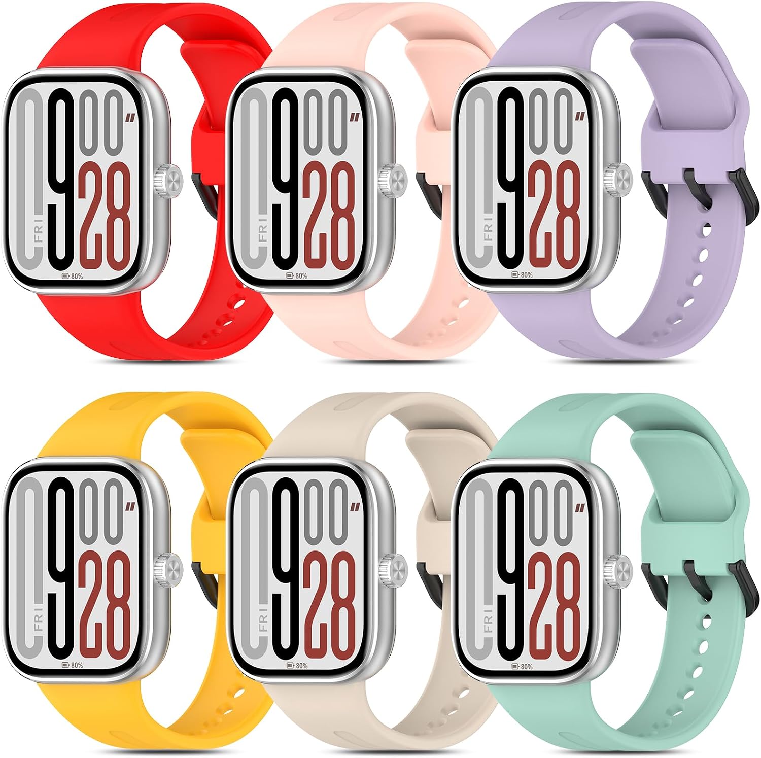 BDIG Pack of 6 Silicone Sports Replacement Strap Compatible with Xiaomi Redmi Watch 5/4 Women Men Soft Bracelet Compatible with Xiaomi Mi Band 8 Pro/9 Pro/10 Pro