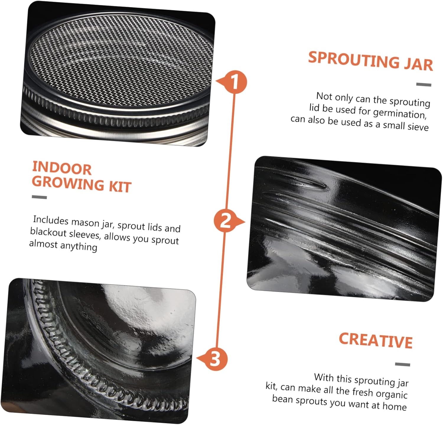 POPETPOP 1set Sprouting Kit Blackout Sleeves Jars Lids and Tray for Indoor Growing for Broccoli and Mung Bean