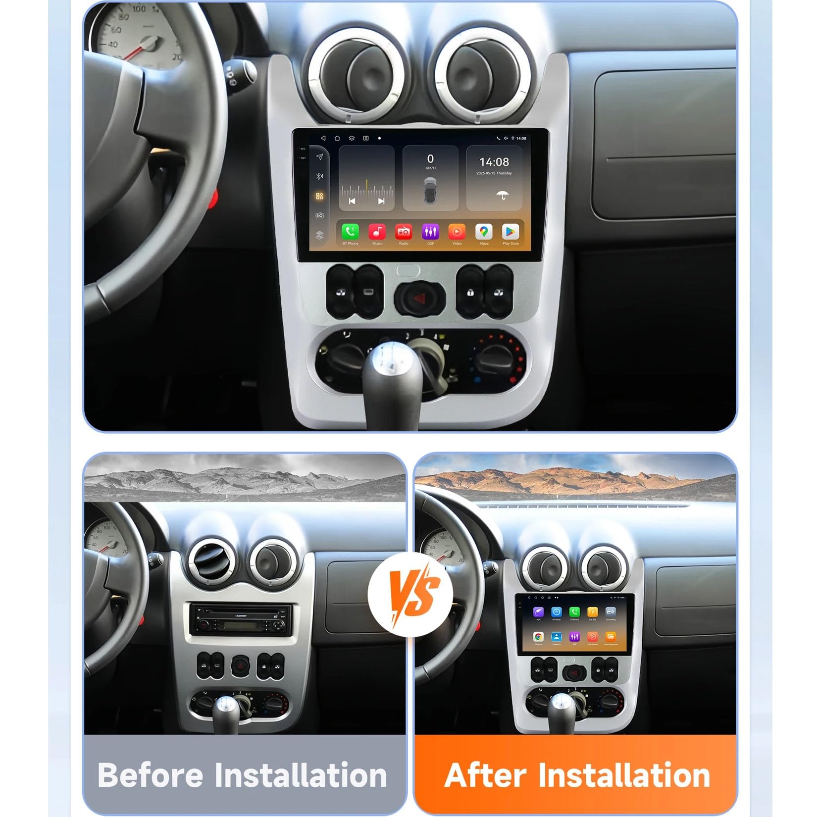 9-calowy podwójny Din samochodowy system stereo z Androidem 15 do Lada Largus 2012-2020 z kamerą tylną Car Play, sterowaniem z kierownicy, Bluetooth, GPS, radiem FM i Wi-Fi (C4 8+128 GB)