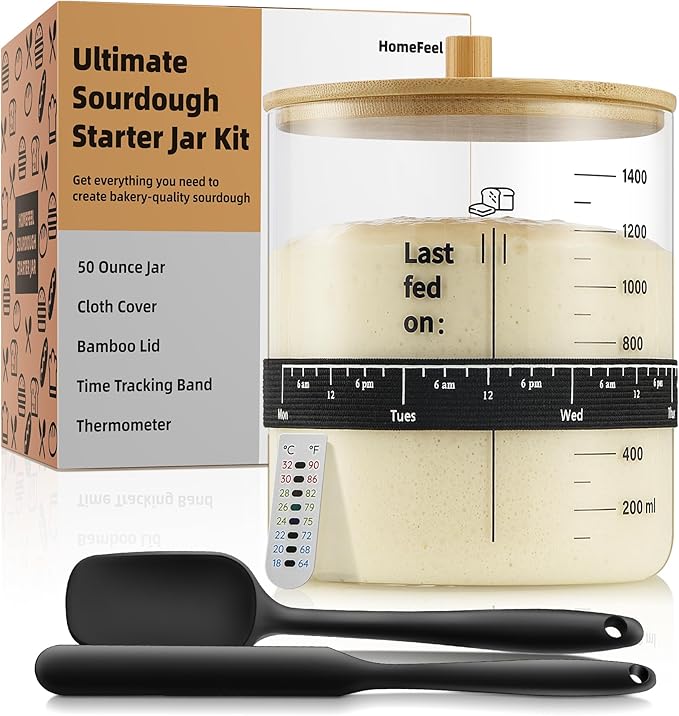 HomeFeel Premium Sourdough Starter Jar - 50 oz Large Glass