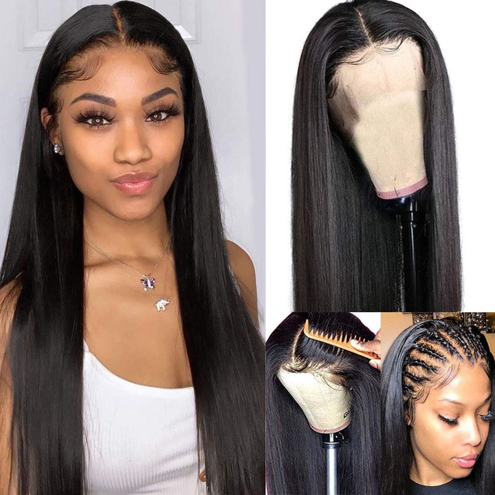 #1B Lace Front Human Hair Wigs 13x6 Deep Part Straight 15inch Natrual Black for Women Pre Plucked Hairline with Baby Hair 150% Denisty Brazilian Remy Hair Natural Color Lace Front Wigs