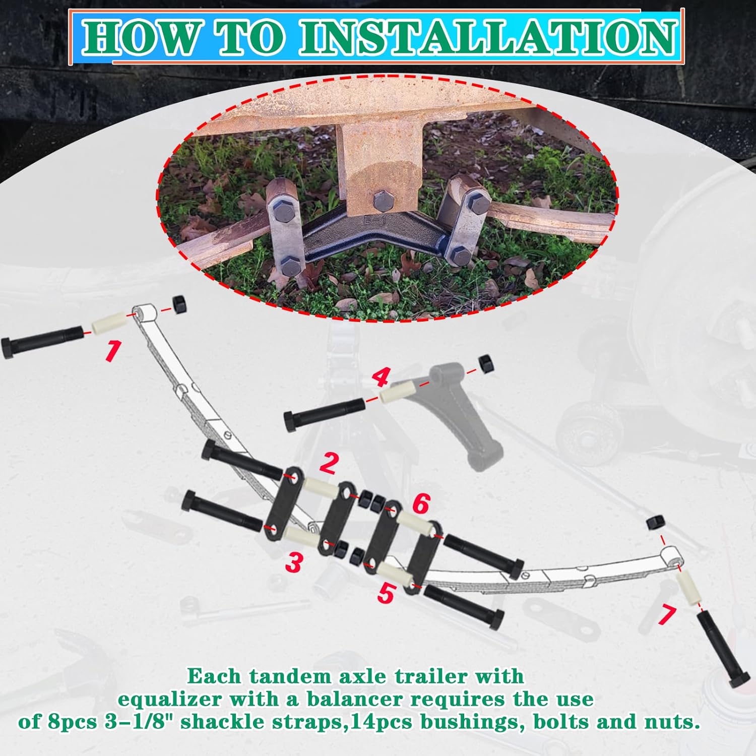 2 Sets Trailer Shackle Kit 3-1/8" Straps,Tandem Axle Trailer Shackles Kit 14 Bushings & 14 Bolts Nuts for Double Eye Leaf Spring 3500 lbs-5200 lbs Axles