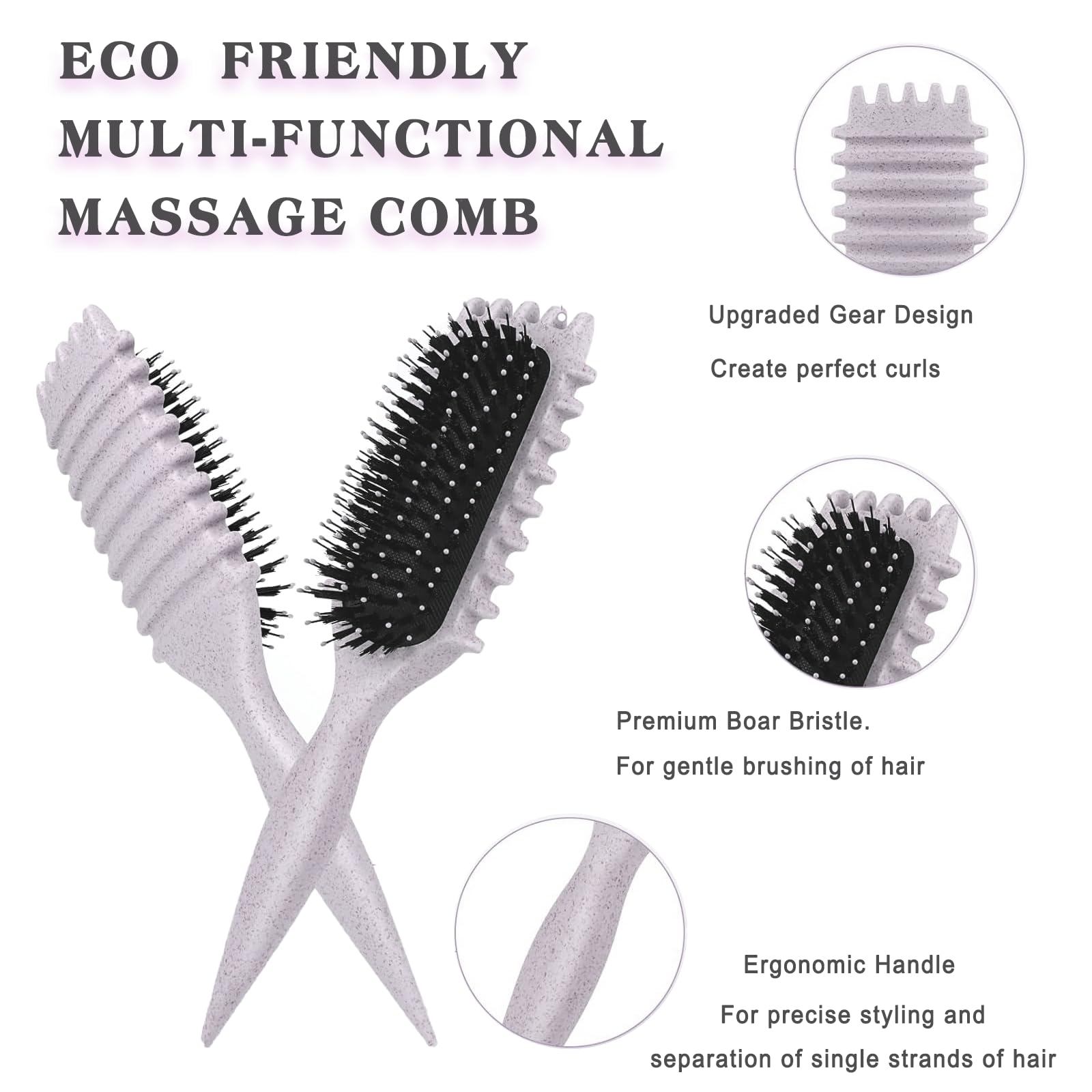 Cepillo Definidor De Rizos - Cepillo Pelo Rizado, Cepillo Curly Brush Enhance Bounce | Destangla El Cabello Ondulado/Rizado, Reduce Frizz - Diseño Ergonómico Para Todas Las Texturas (Beige, Rayas)