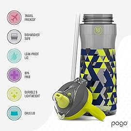Pogo BPA-Free Tritan Kids Water Bottle with Silicone Soft Straw, Grey Geode, 18 oz.