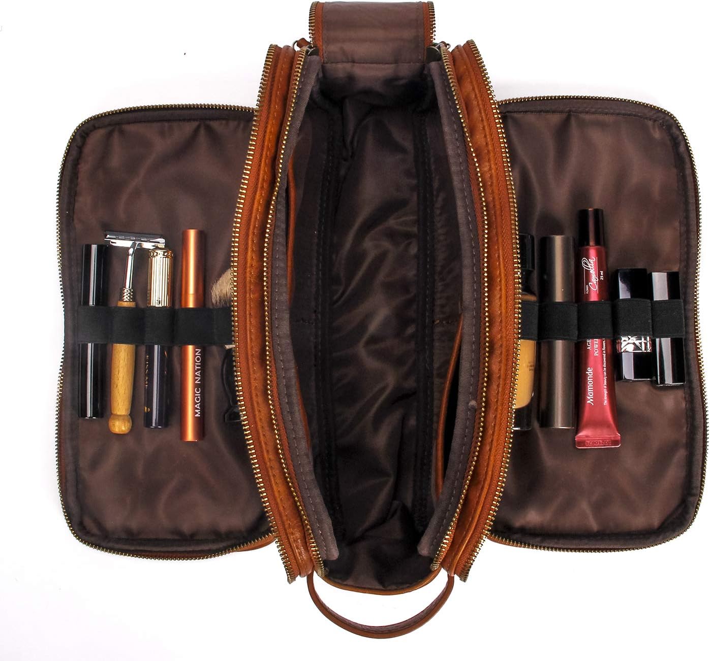 Personalized Leather Kit for Men Travel Toiletry Bag Cosmetic Shaving Bag Brown
