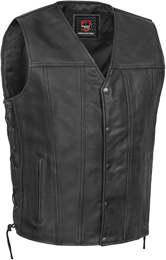 Daniel Smart Motorcycle Riding Vest for Men Premium Tall Genuine Leather Biker Vest with Side laces and Multiple Carry Pocket