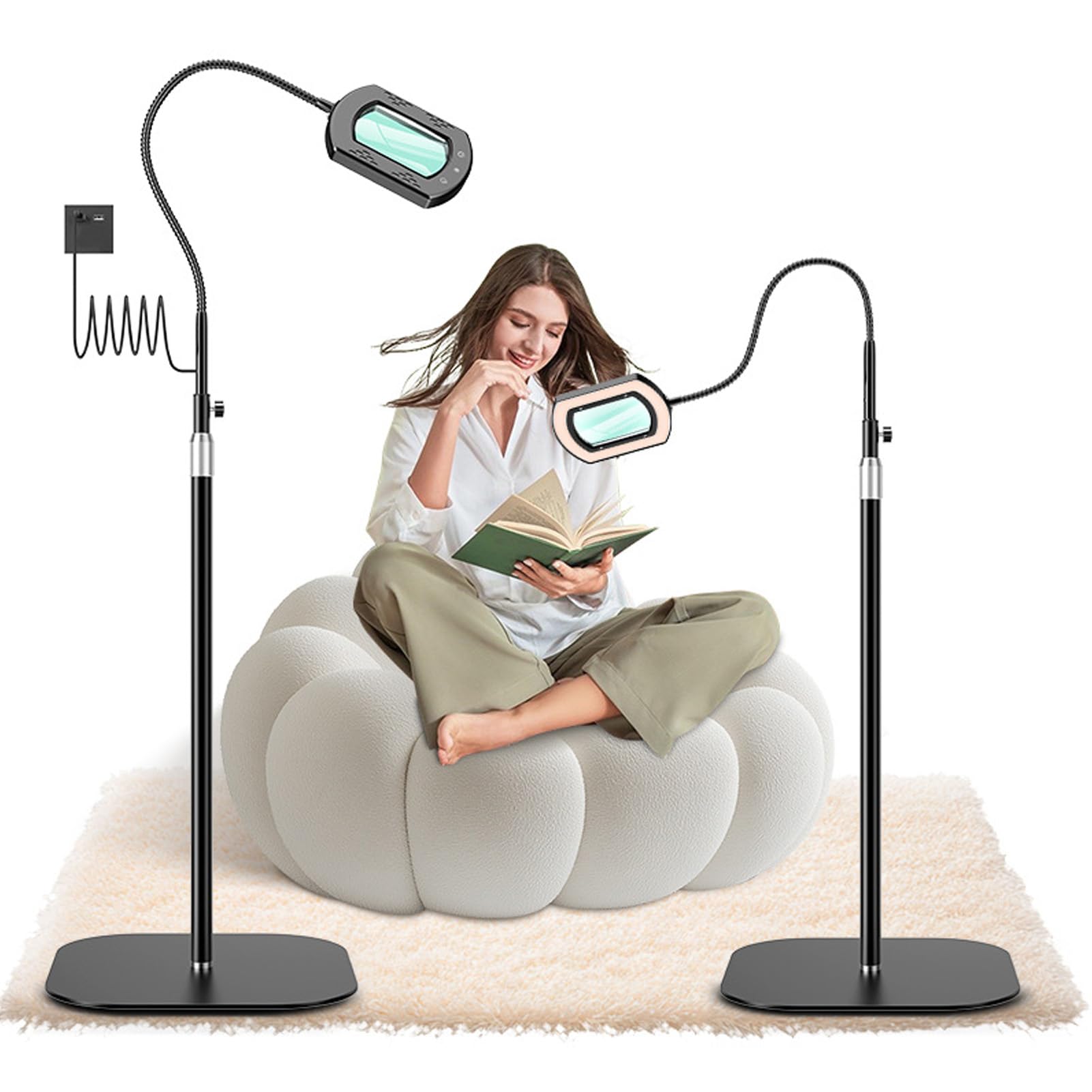 Focket Lámpara de Aumento 10X con Soporte y Abrazadera, Lupa Flexible con Luz LED de Cuello de Cisne con 5 Modos de Color y 3 Niveles de Brillo, para Lectura, Manualidades, Pintura,