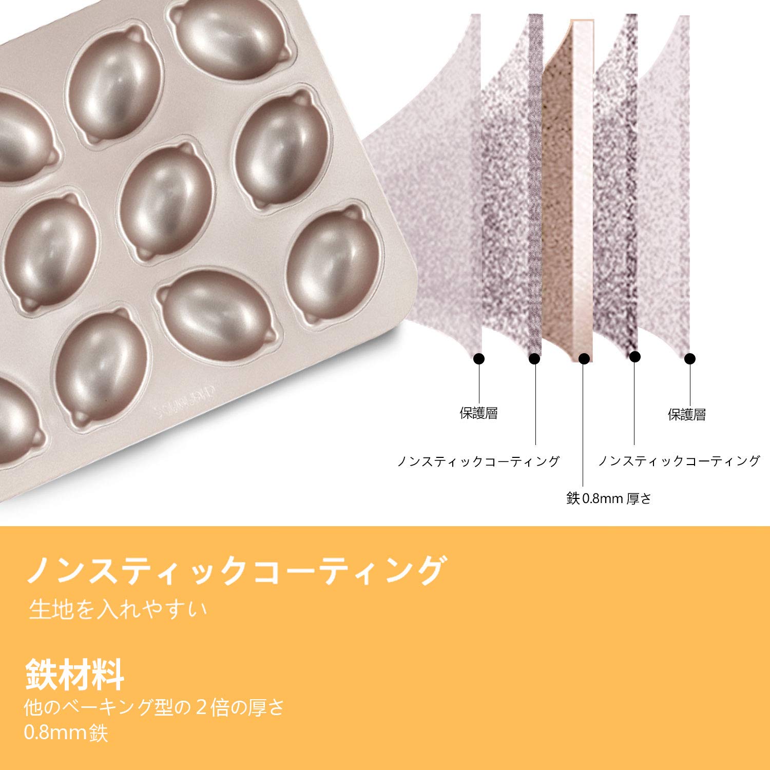Amazon | CHEFMADE レモンケーキ型 粘りにくいケーキ型 32.5*25.8*3.2