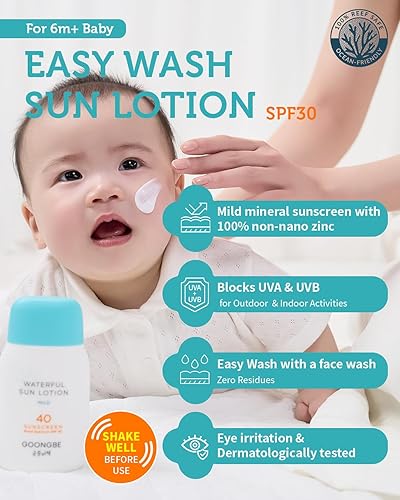 Miniatura 2 de GOONGBE Baby Easy Wash Sun Lotion SPF 30 - Protector solar mineral de óxido de zinc hidratante coreano para bebés y niños - Se lava fácilmente -