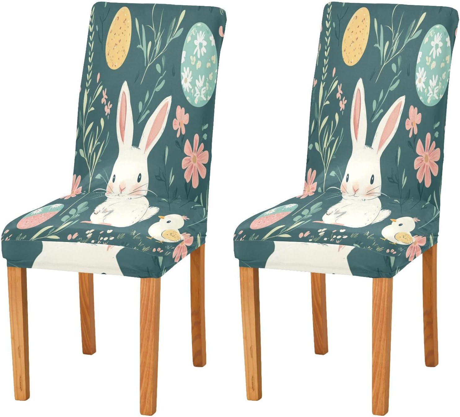 ALAZA Chair Covers for Dining Room, Rabbit Easter Egg Chick Flower Leaf Branch Stretch Chair Cover Sets Chair Protector Removable Washable for Ktichen Restaurant Hotel