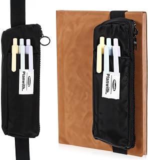 EupHHonycs Black Pen Holder for Notebook, Elastic Pen Holder with Adjustable Elastic Band Detachable, Slim Pencil Bag Journal Pen Holders