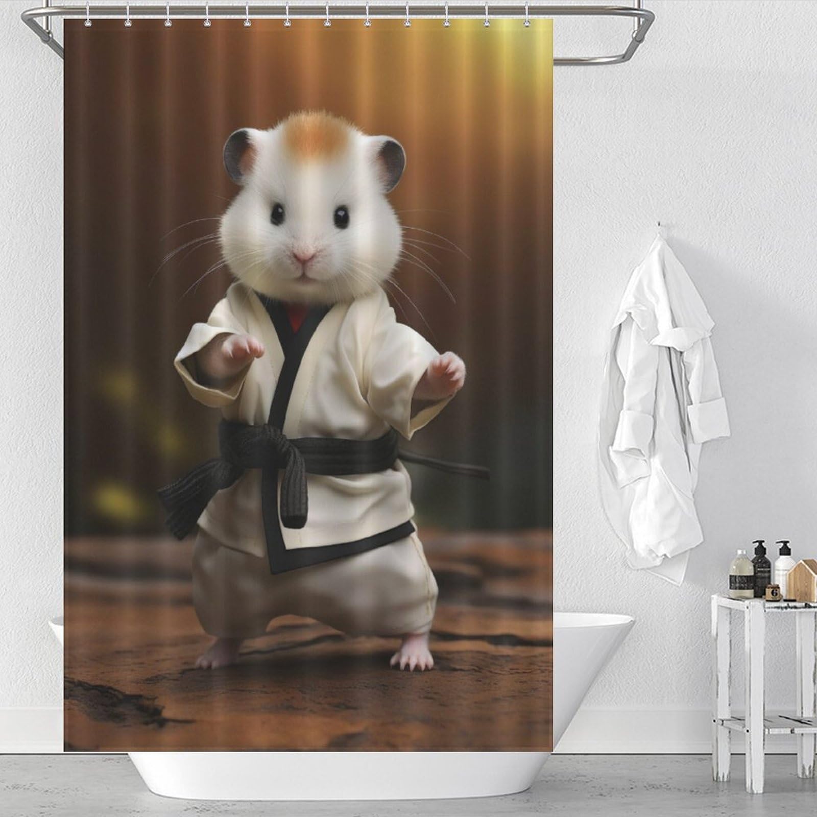 Rideau de douche hamster en tissu polyester imperméable 122x183cm avec crochets