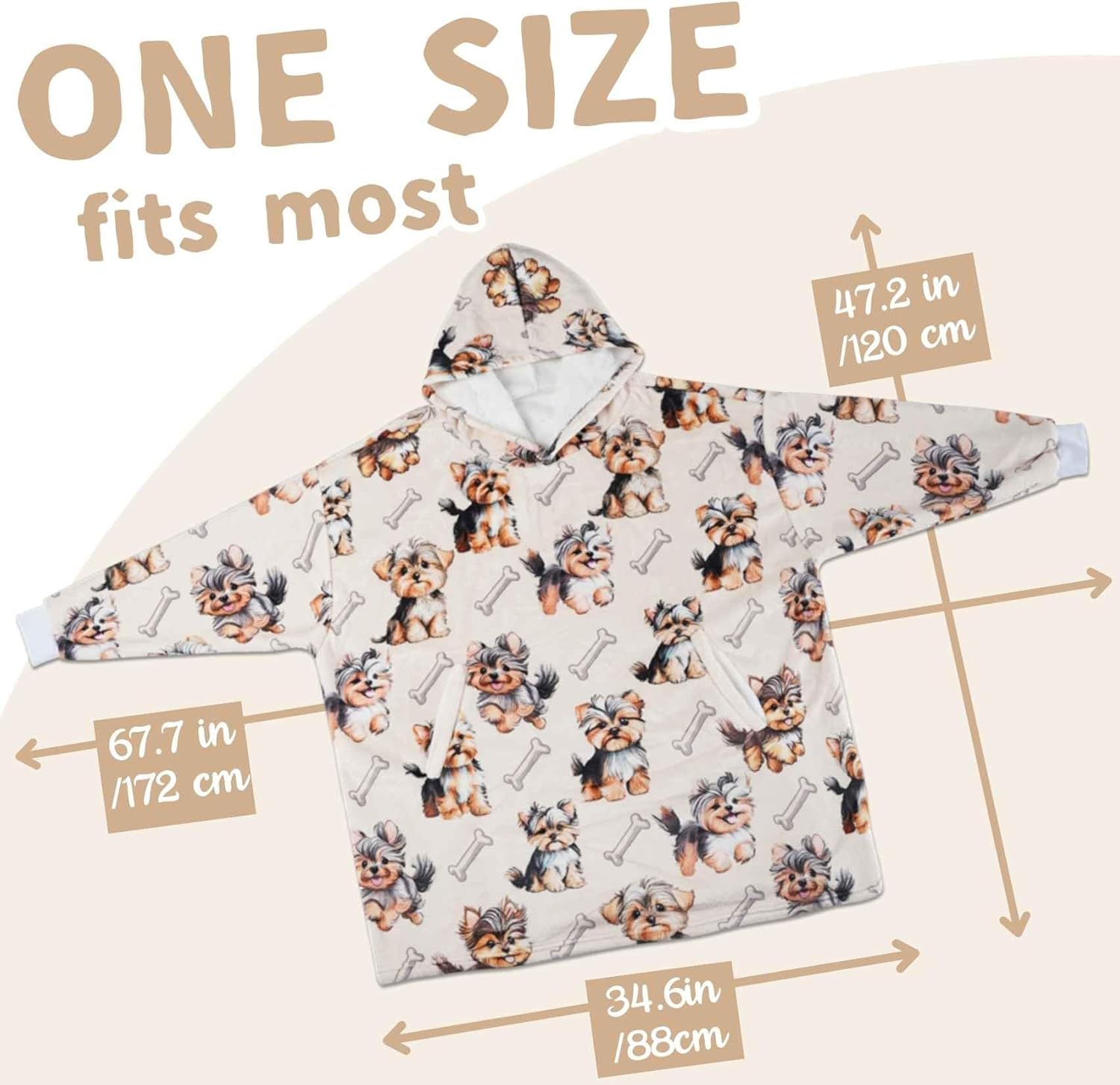 Yorkie Gifts for Yorkie Lovers & Dog Mom, Wearable Blanket Hoodie, Oversized Wearing Blanket with Two Large Pocket for Birthday & Christmas