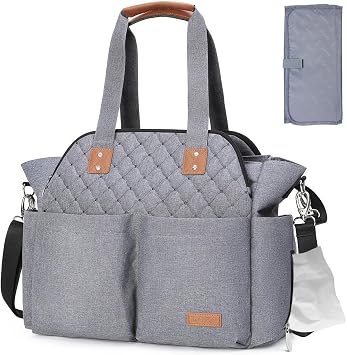 Lekebaby Baby Nappy Changing Bag Satchel Messenger Large Capacity, Arrow Print, Grey