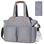 Lekebaby Diaper Bag Tote for Baby - 17 Pockets Large Travel Diaper Tote with Portable Changing Pad, Mom Crossbody Hospital Bag for Labor Delivery, Waterproof, Baby Essentials for Newborn Gifts, Grey