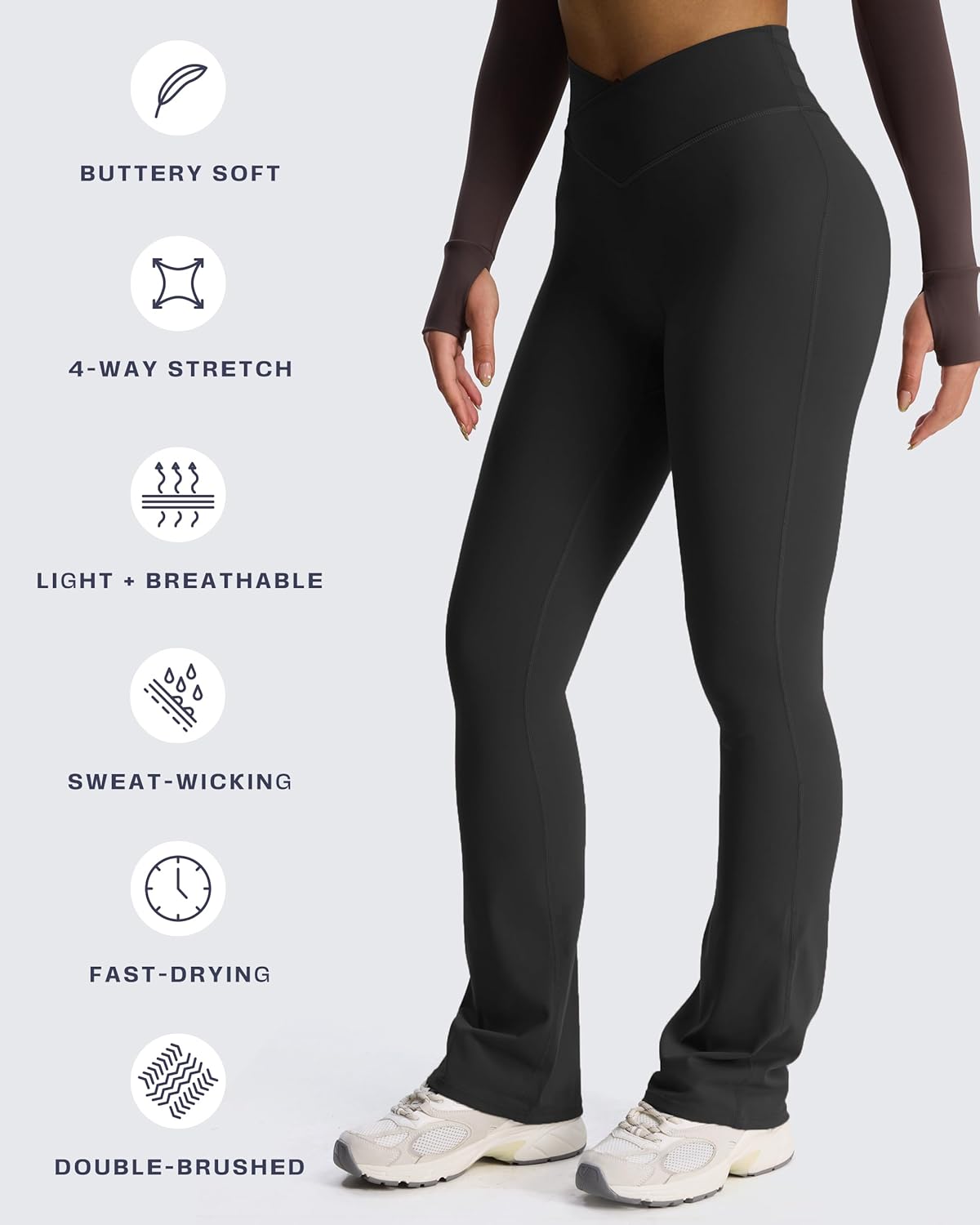 Aoxjox Flare Leggings for Women Trinity Tummy Control High Waisted Wide Leg Crosswaist Yoga Pants 29"/31"/33" - Image 6