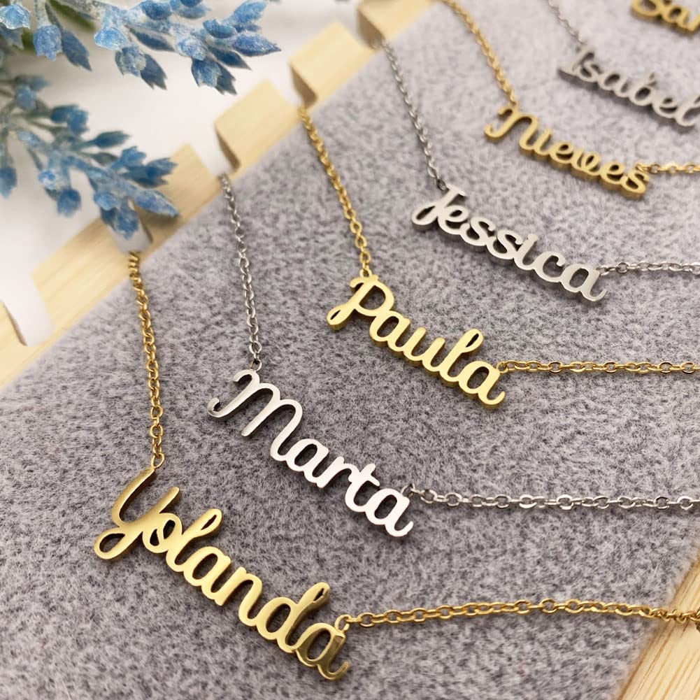 cotigo Collar Nombre Acero-Incluye Tarjeta con Significado Hermoso-Colgante Nombre Plateado o Dorado-Regalos Personalizados para Mujer-Cumpleaño-Navidad-Día de madre-San valentín