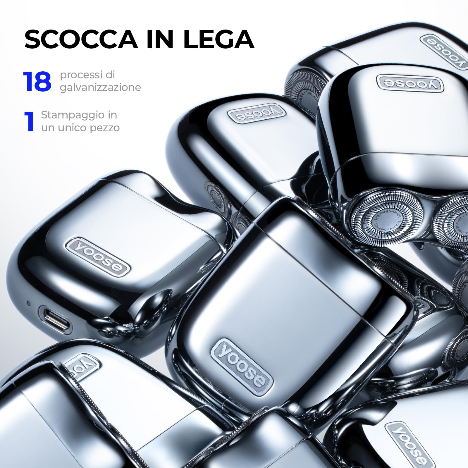 yoose Rasoio Elettrico, Rasoio Elettrico Uomo in Metallo, IPX7 Impermeabile con Ricarica USB-C & Lame Magnetiche - Facile da Pulire - Per Viaggi, Outdoor, Lavoro e Auto (Nero)