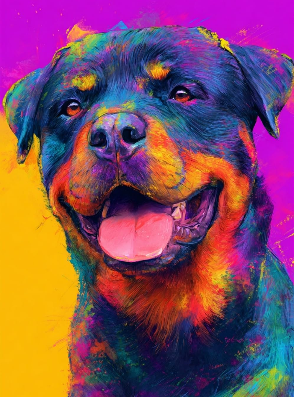 WANGWANGMIAO Painting by Number Kits for Adult, DIY Canvas Oil Painting Kit for Beginner with Paint Brushes Acrylic Pigment Drawing Paintwork 16x20inch (Colorful Rottweiler)，with Frame