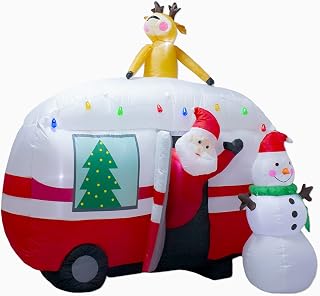 8FT Christmas Inflatable Santa Snowman Camper Inflatables Decoration with LED Lights Outdoor Yard to Blow Up Christmas Car Easter Decorations