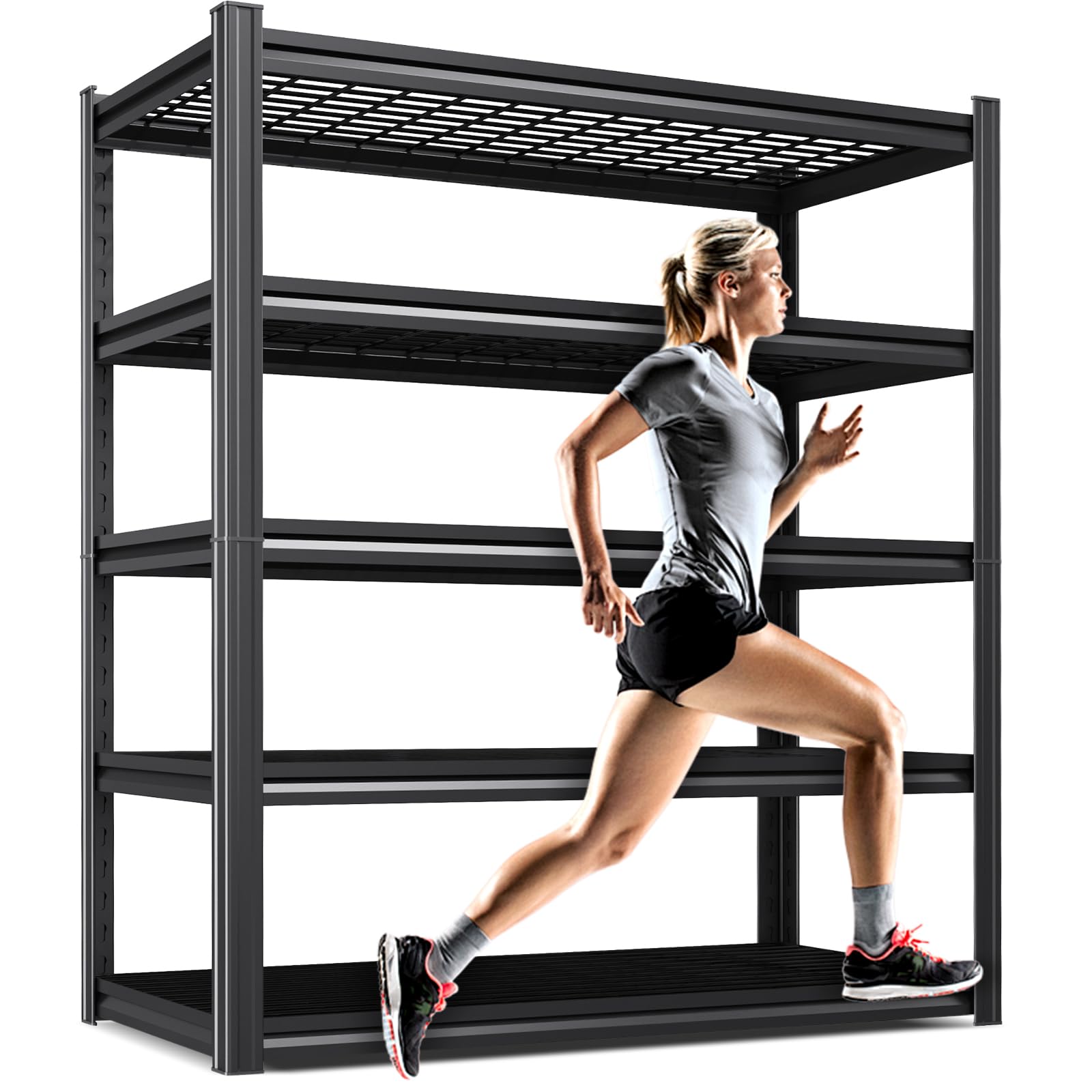 5-Tier Heavy-Duty Steel Storage Shelving Unit (71”H x 46”W x 17.7”D), Adjustable Boltless Rack, 2500 lbs Capacity – Durable Organizer for Garage, Kitchen, Basement &amp; Workshop Black