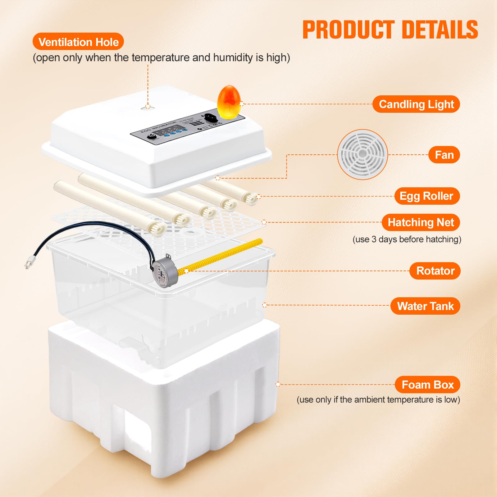 Incubadora totalmente automática para 16 huevos, incubadora con 5 modos de incubación automáticos, control de temperatura, giro automático de huevos cada 90 minutos, llenado automático de agua y luz