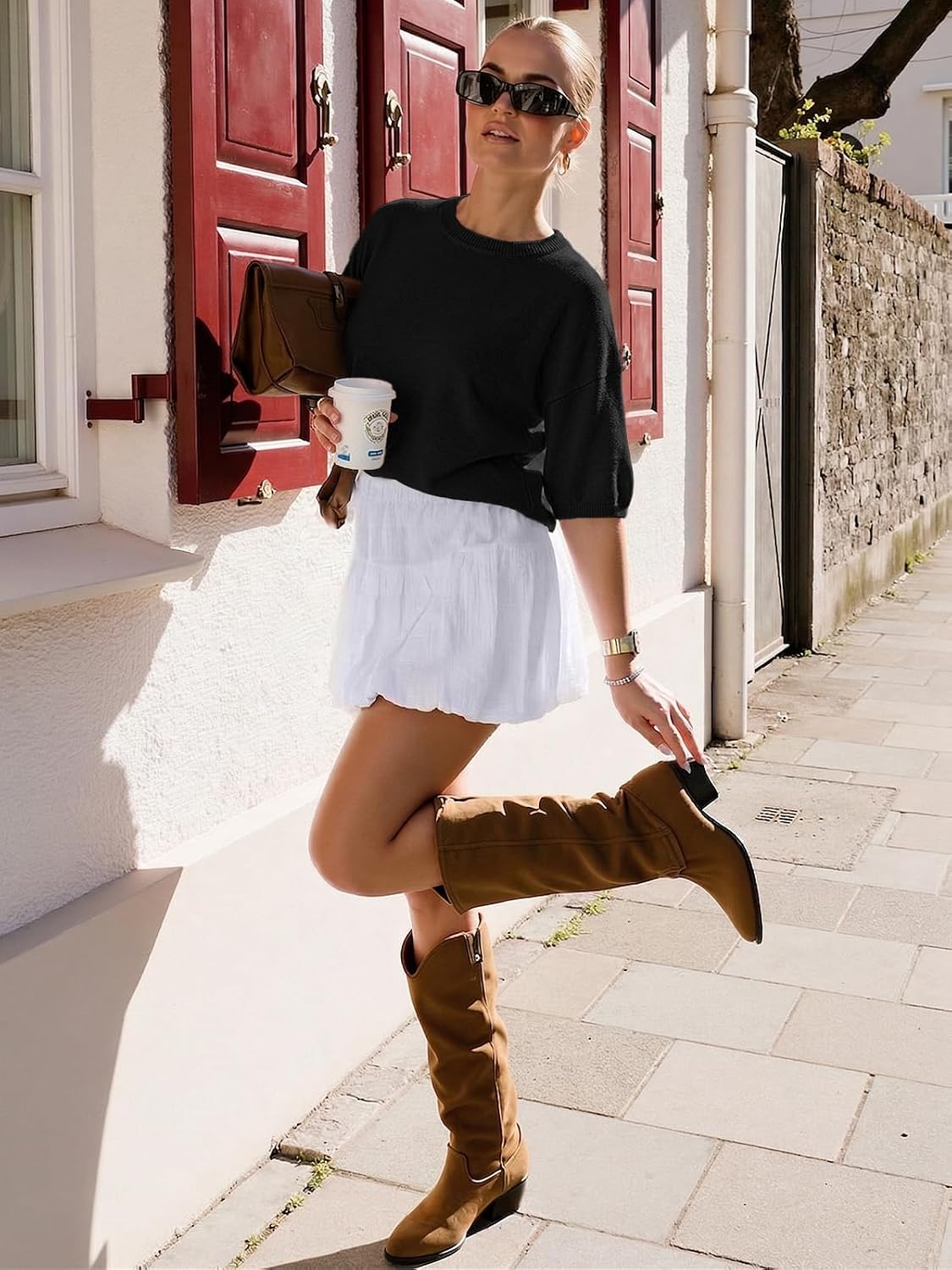 Short Sleeve Sweaters for Women Summer Lightweight Knit Trendy Pullover Sweater Casual Oversized Crewneck Tops