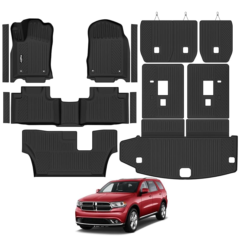 Kit de tapetes automotivos em TPE para Dodge Durango 2013 a 2015 com 7 lugares e banco corrido Bingoliner