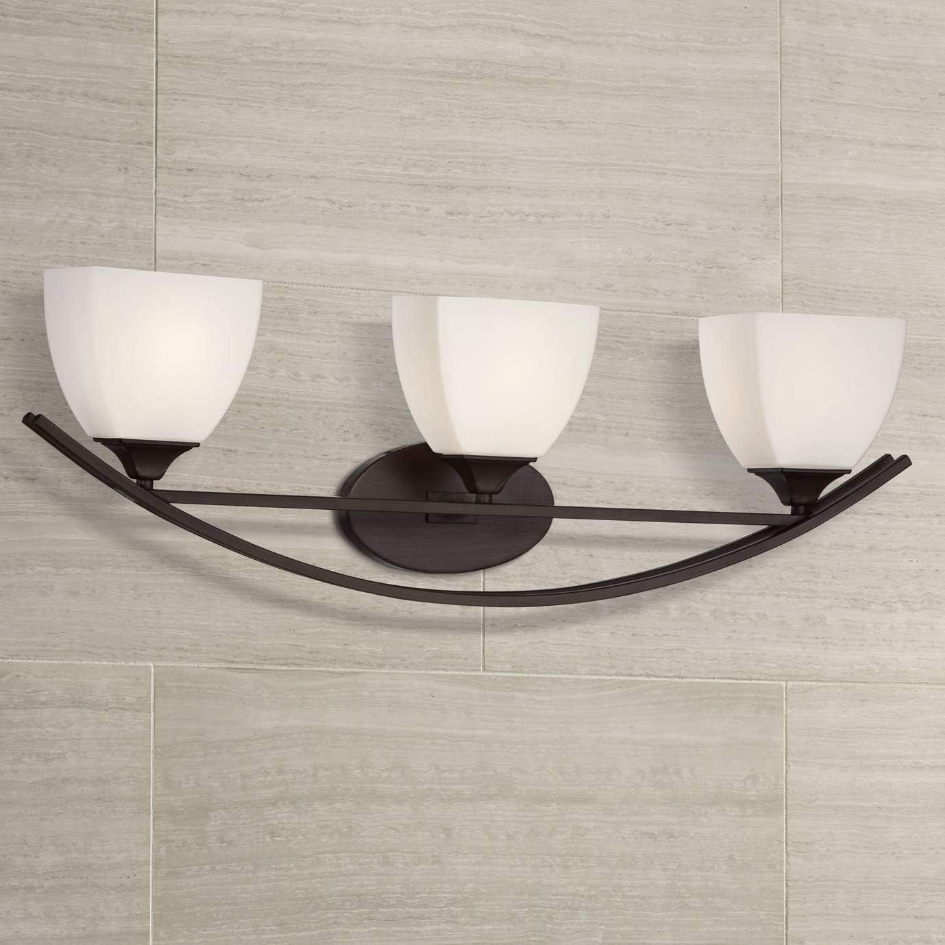Bеѕt Dеаl 🛒 Jenisen Arch Modern Rustic Farmhouse Industrial Wall Light Bronze Hardwired 29" Wide 3-Light Fixture White Glass Shades for Bathroom Vanity Mirror House Home Room Decor - Franklin Iron Works