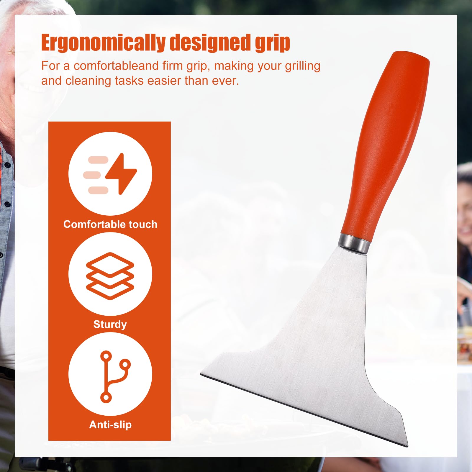 Gosknor Raspador de Plancha para Superficie Plana, Acero Inoxidable Raspador de Plancha para Exteriores Raspador de Parrilla Duradero Antideslizante para Parrilla al Aire Libre