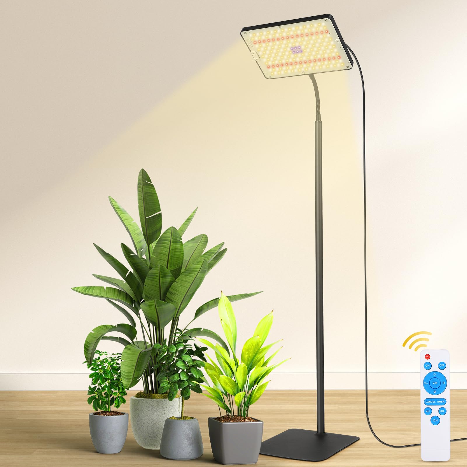 Lampe Horticole Led À Spectre Complet, 3 Couleurs, Minuterie 4/8/12 H, 10 Niveaux De Luminosité, Hauteur Réglable De 50 À 125 Cm Pour Les Grandes Plantes Ou Les Semis.