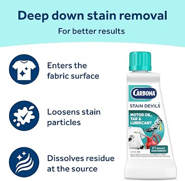 Carbona Stain Devils #7 (1.7 Fl Oz), Targeted Spot Cleaner for Motor Oil, Tar & Lubricant Stains, Safe on Skin & Washable Fabrics