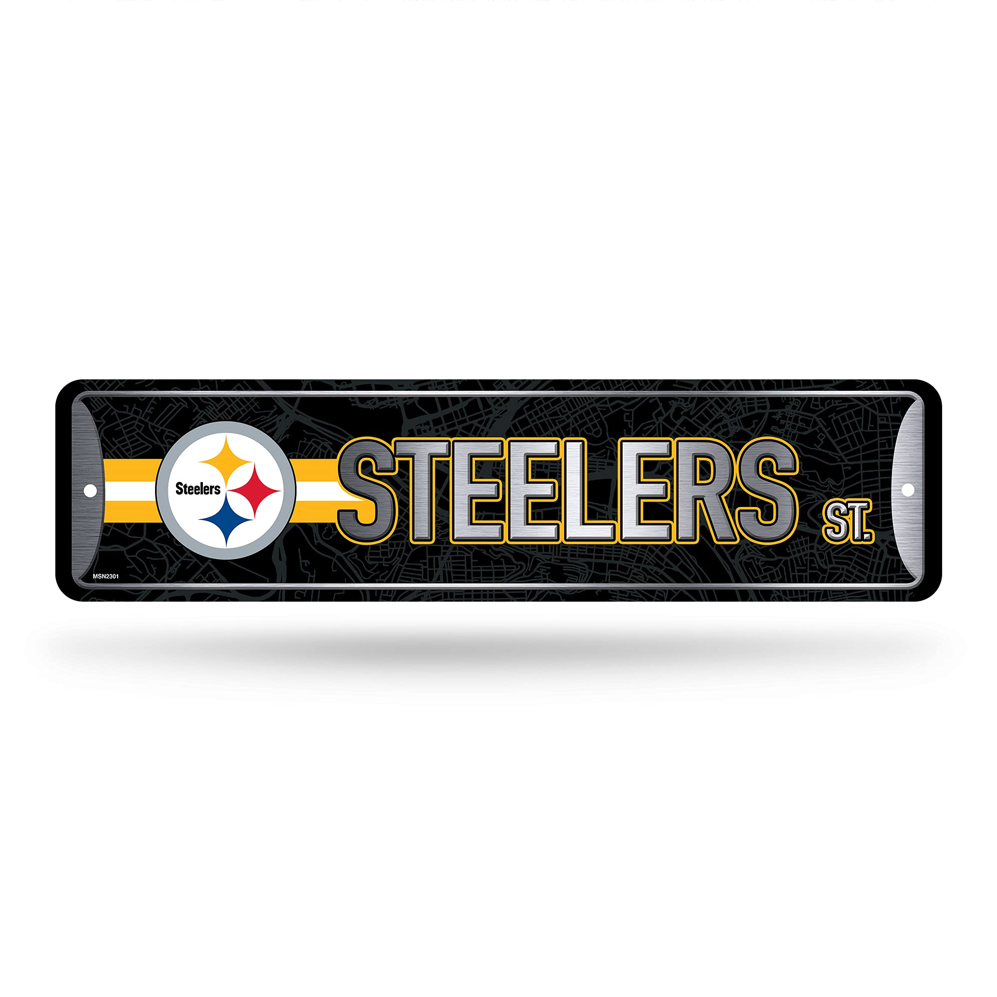 Rico Industries NFL Pittsburgh Steelers metalowy znak uliczny (10 cm x 38 cm) - idealny do domu, biura, sypialni i męskiej jaskini - wykonany