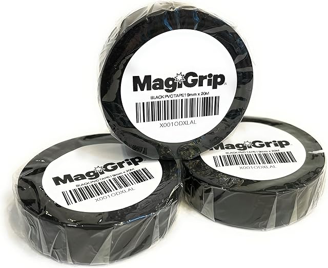 MagiGrip Black Electrical Insulation Tape. 19mm x 20m, Strong Self Adhesive PVC Tape