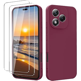 Case for Honor 400 Lite 5G with 2 Pieces Tempered Glass Film Ultra Thin Liquid Silicone with Microfiber Protective Case [Silky Touch] [Shockproof] [Scratch Resistant] - Purple Plum