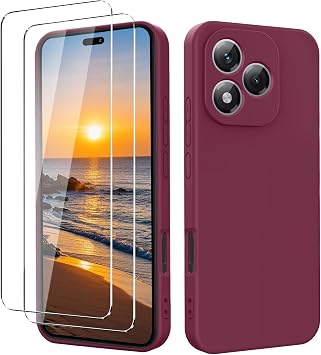 Case for Honor 400 Lite 5G with 2 Pieces Tempered Glass Film Ultra Thin Liquid Silicone with Microfiber Protective Case [Silky Touch] [Shockproof] [Scratch Resistant] - Purple Plum