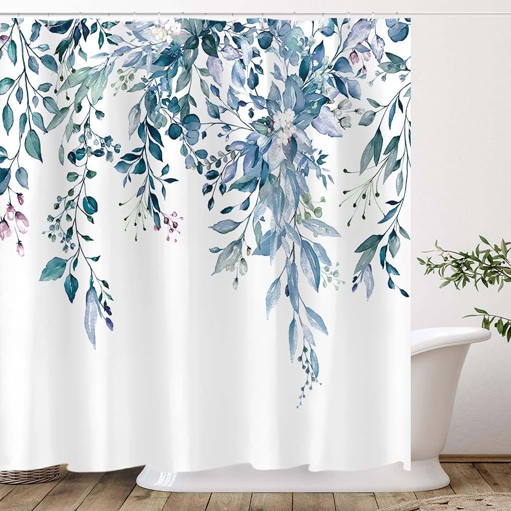 Tititex Eucalyptus Shower Curtain Sets, Watercolor Leaves