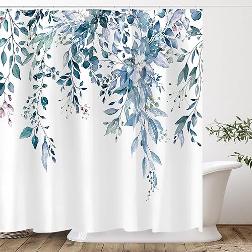 Miniatura 85 de Tititex - Juego de cortinas de ducha de hojas de eucalipto verde con cierres de presión, sin ganchos, forro interior verde, hojas de acuarela en la