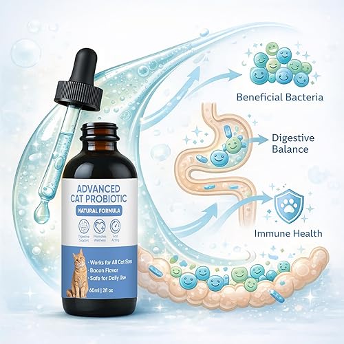 Miniatura 3 de Gotas probióticas avanzadas para gatos, apoya la salud digestiva e inmunológica, fórmula líquida fácil de usar, sabor a tocino, funciona para todos