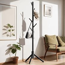PERLECARE Coat Rack Stand with 3 Height Options and 8 Hooks Wooden Freestanding Coat Rack for Home, Office, Entryway, Hallway