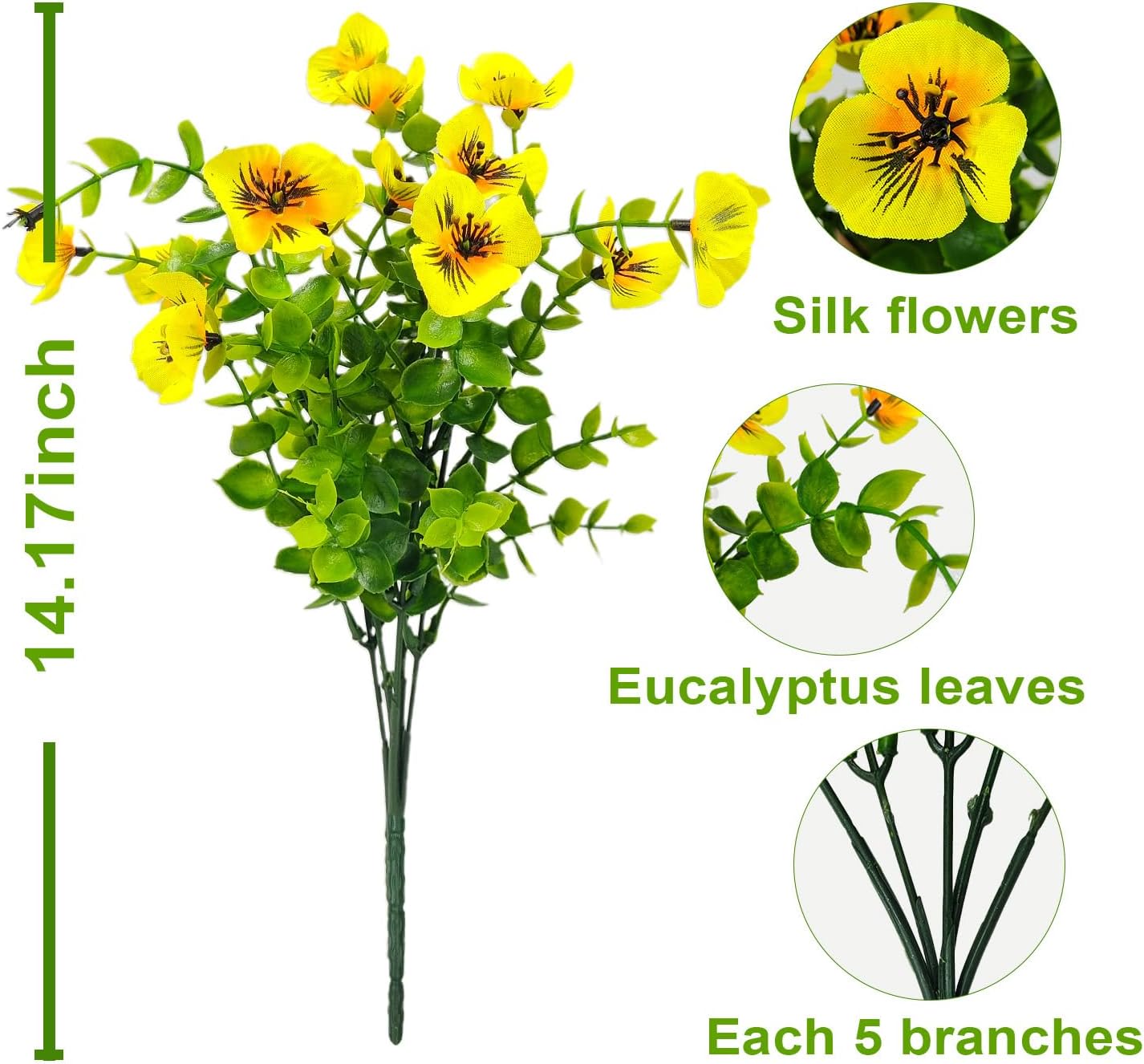 Pansies Artificial Flowers for Outdoors 12 Bundles Fake Silk Pansy Faux Plastic Plants UV Resistant for Home Outside Garden Planter Front Door Porch Yard Patio Decor (Blueyellowwhite) - Image 6