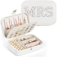 Sightor Bride Jewelry Box, MRS Travel Jewelry Box for Bride Portable Jewelry Case, Small Jewelry Organizer for Bachelorette Party, Honeymoon, Engagement Gift, Bridal Shower Gift White, Sliver
