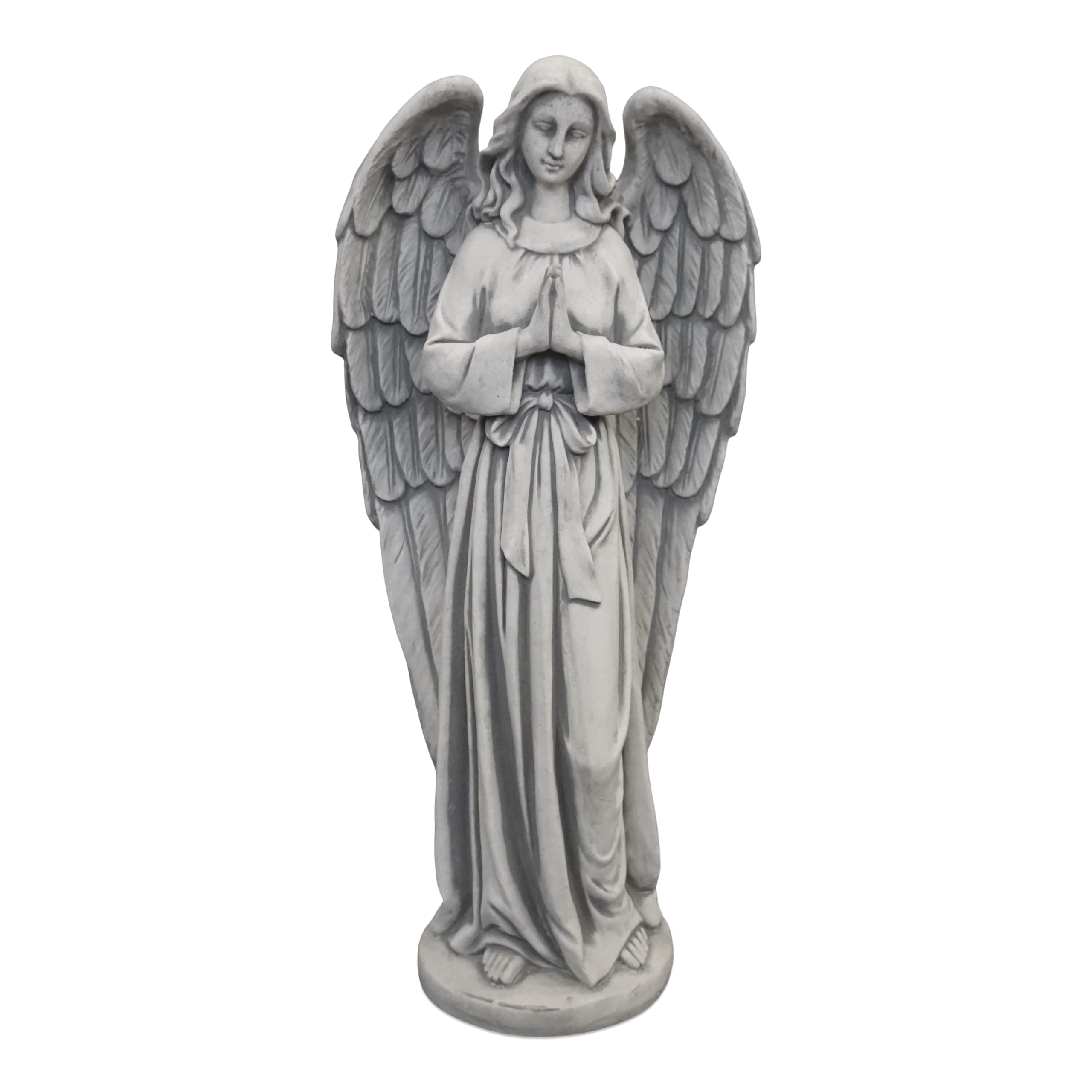 gartendekoparadies.de Angel with wings, stone figure H. 59 cm, 15 kg, gray, frost-proof made of cast stone for outdoor use