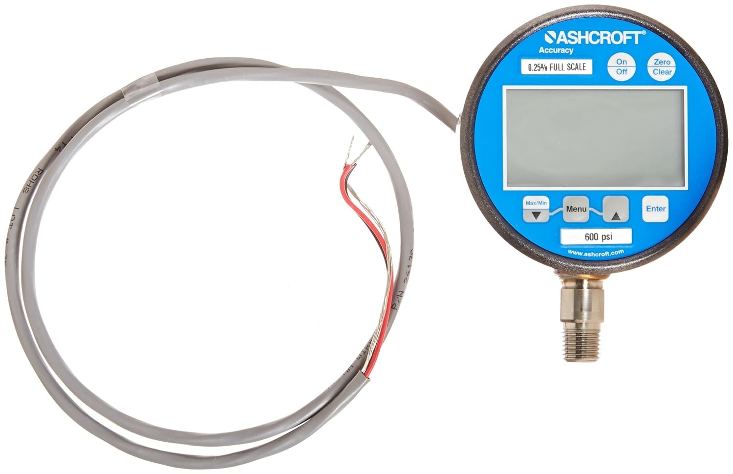 Ashcroft Type 2174 Digital Industrial Pressure Gauge, Loop Power, 3" Dial Size, 1/4" NPT Lower