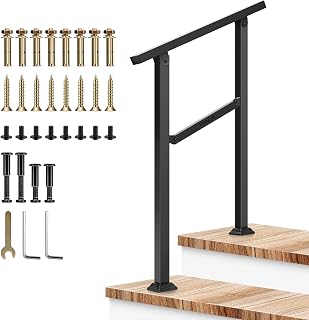 VIVOSUN 2-Step Outdoor Stair Handrail 26x36 Inch Adjustable Wrought Iron Rail for Concrete Porch Steps Easy Install Black